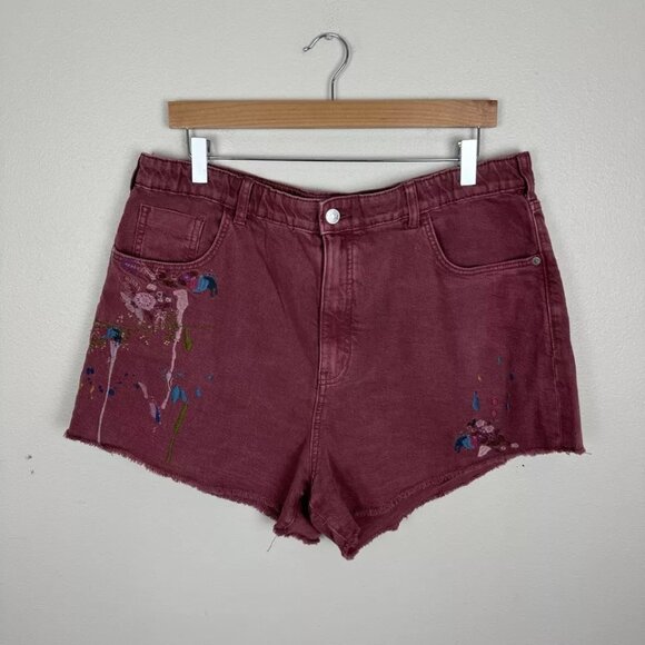 Anthropologie Pilcro Embriodered Scrunchie Shorts Pink Floral Size XL Cut Off - Picture 1 of 5